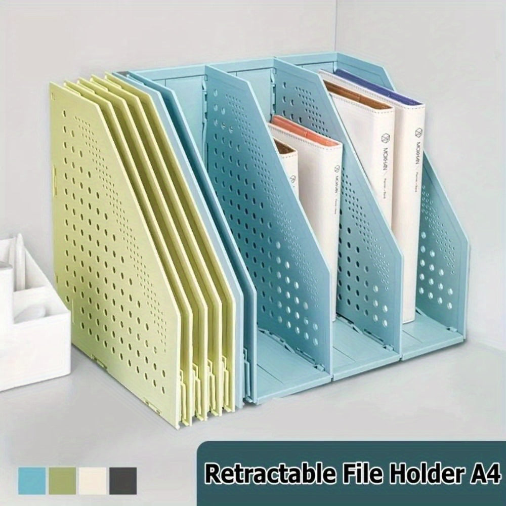 Adjustable Folding Bookstand 3-Tier Adjustable Folding Bookstand - Retractable PP Desktop Organizer with Multiple Compartments for Office, Home, or School Use (White, Yellow)