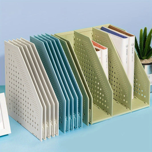 Adjustable Folding Bookstand 3-Tier Adjustable Folding Bookstand - Retractable PP Desktop Organizer with Multiple Compartments for Office, Home, or School Use (White, Yellow)