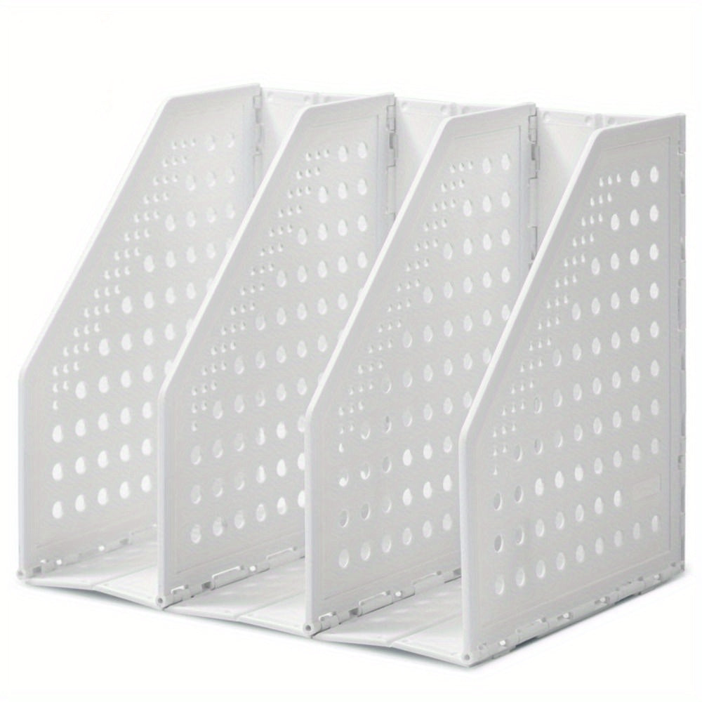 Adjustable Folding Bookstand 3-Tier Adjustable Folding Bookstand - Retractable PP Desktop Organizer with Multiple Compartments for Office, Home, or School Use (White, Yellow)