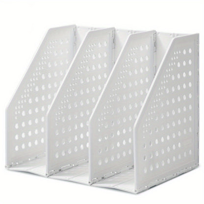 Adjustable Folding Bookstand 3-Tier Adjustable Folding Bookstand - Retractable PP Desktop Organizer with Multiple Compartments for Office, Home, or School Use (White, Yellow)