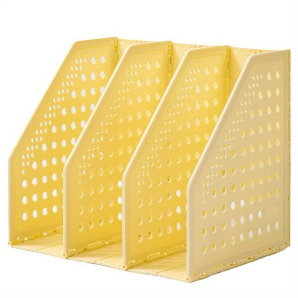 Adjustable Folding Bookstand 3-Tier Adjustable Folding Bookstand - Retractable PP Desktop Organizer with Multiple Compartments for Office, Home, or School Use (White, Yellow)