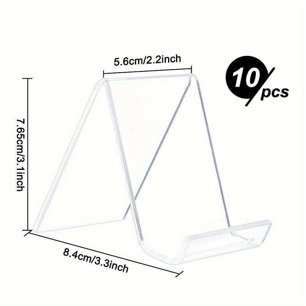 1Set 10Pcs Transparent Acrylic Book Display Stands, Clear N\u002FC Shape Acrylic Flat Back Display Easel Picture Album Brochure Holder for Displaying Organizer Books (4.3x4.1x1.5 Inch)