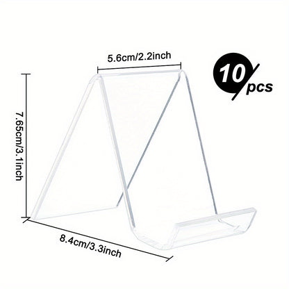1Set 10Pcs Transparent Acrylic Book Display Stands, Clear N\u002FC Shape Acrylic Flat Back Display Easel Picture Album Brochure Holder for Displaying Organizer Books (4.3x4.1x1.5 Inch)