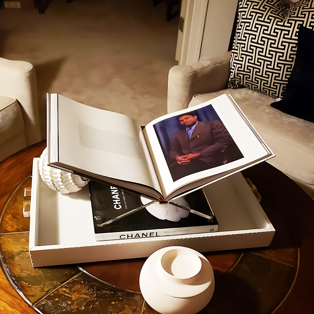 Acrylic Book Stand for Coffee Table - Clear PMMA Transparent Book Holder for Reading, Art Cookbook, Bible, Textbooks, Magazine - Durable and Stylish Reading Accessory
